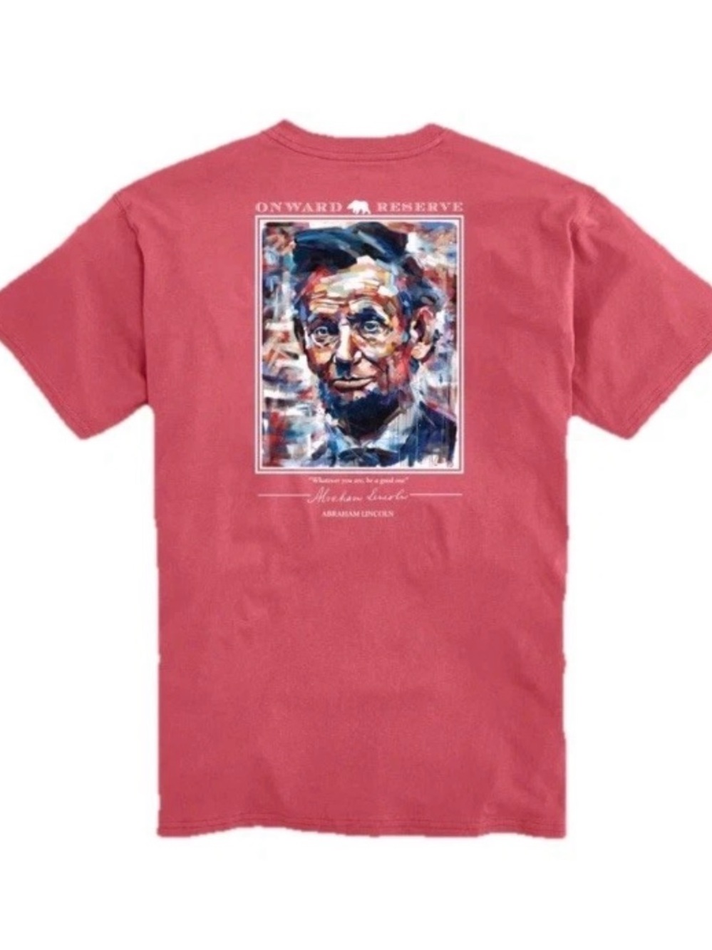 NWT Onward Reserve Abraham Lincoln Pocket Tee Washed Salmon Cotton Unisex